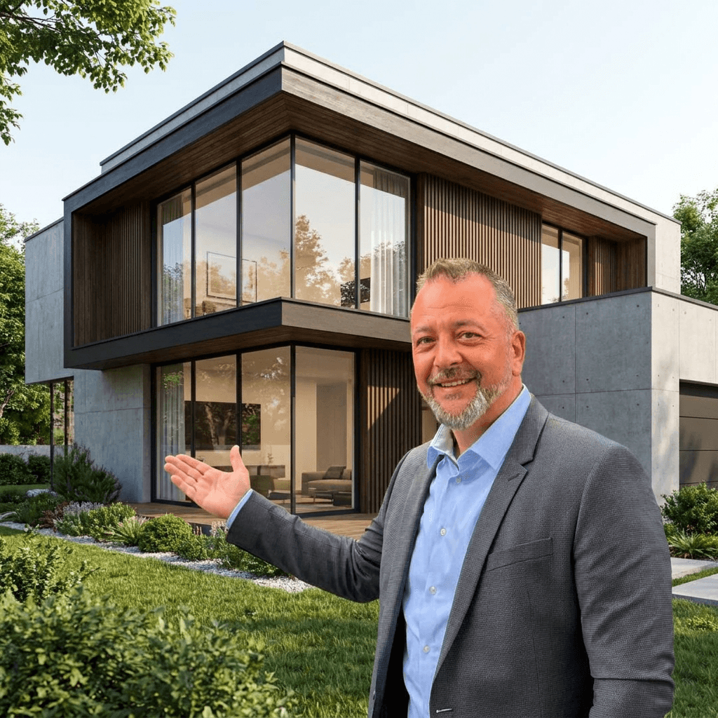 Artur Butsch vor einem modernen Wohnhaus